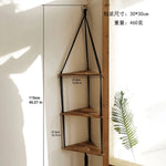 étagère suspendue macramé bois bohème plante verte pot vase fleur rose buste photo chambre