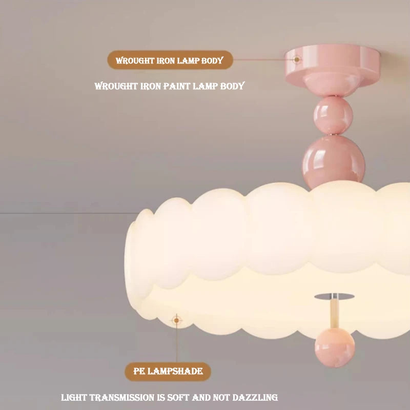 lampe suspendue rose clair nuage texture minimaliste vis fixation base abatjour ampoule led chambre