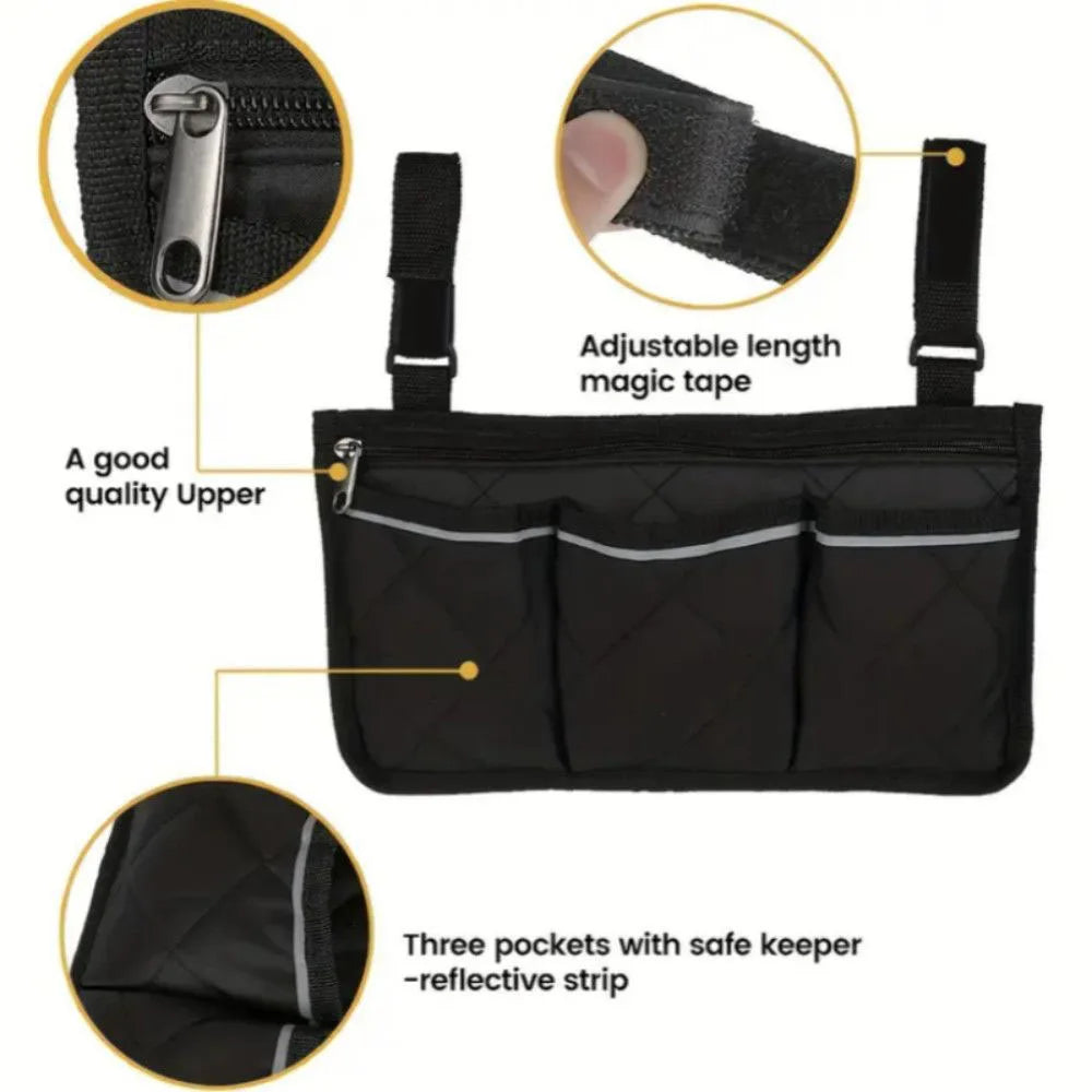 sac main noir quilted pratique clips trois poches zip réfléchissant