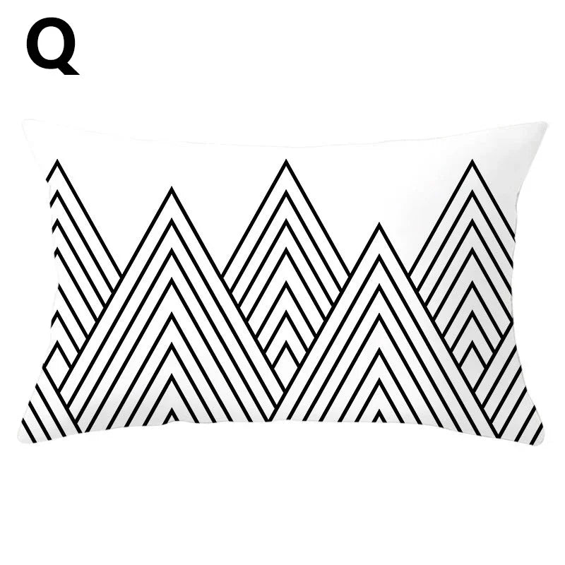 coussins géométriques motifs mandalas modernes polyester noir blanc minimaliste 30x50cm