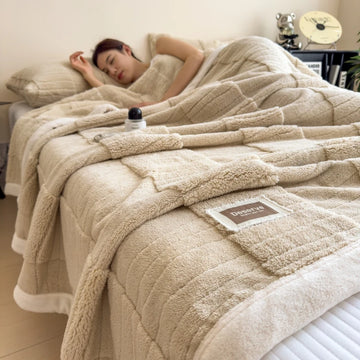 couverture d'hiver épaisse polaire beige motif carreaux douce lit canapé grande taille
