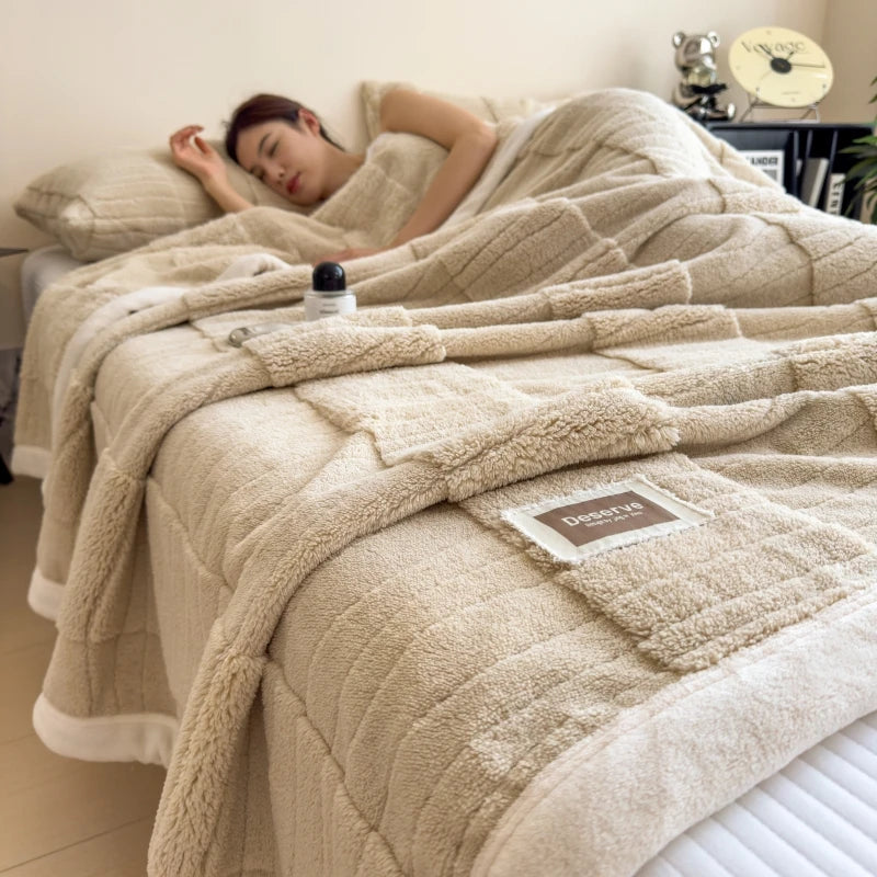 couverture d'hiver épaisse polaire beige motif carreaux douce lit canapé grande taille