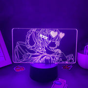 lampe led décorative anime violet bleu rouge vert illustration tresses lunettes soleil cœur base