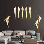 chandelier moderne oiseaux suspension blanc doré fluo lumières fixations métal artistique