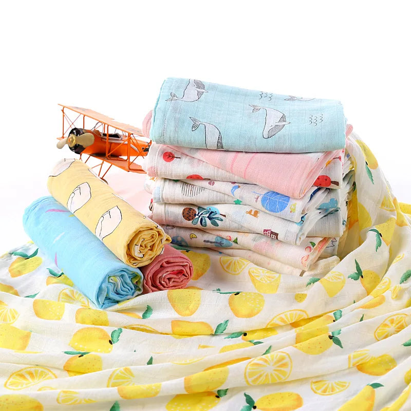 drap bébé coton bambou dessins animés citrons dinosaures voitures plumes licornes étoiles moderne blanc