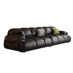 Canapé moderne simili cuir noir profond 70cm coussins
