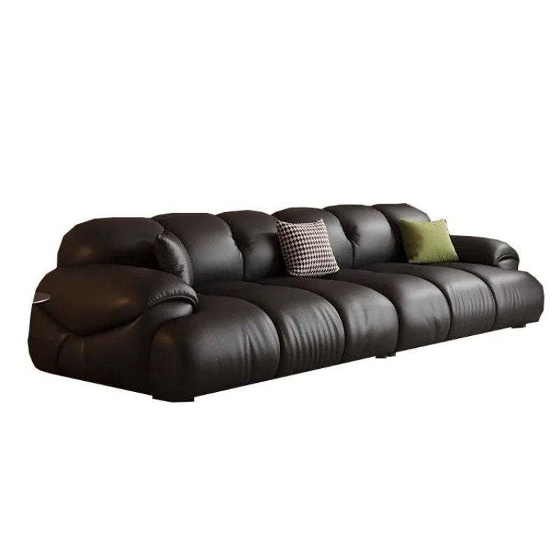 Canapé moderne simili cuir noir profond 70cm coussins