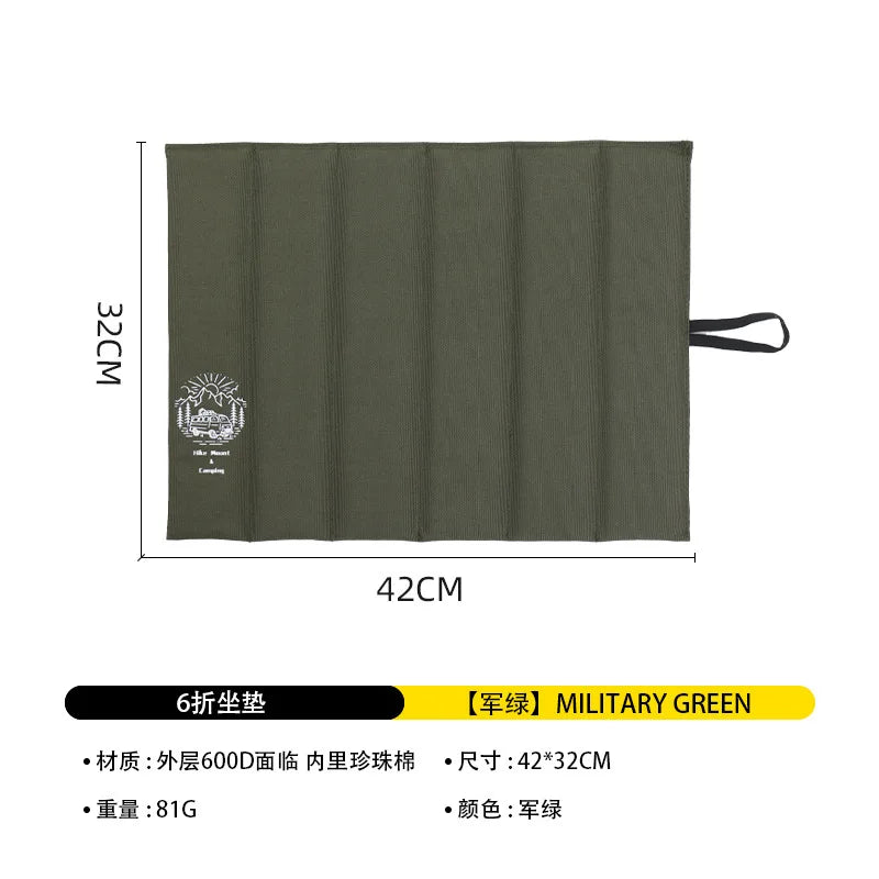 coussin siège pliable vert olive imprimé blanc mousse épais résistant humidité camping portable pratique