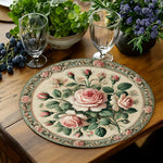 napperons floraux vintage lavables table rose vert feuilles motif classique pièces 38x38cm