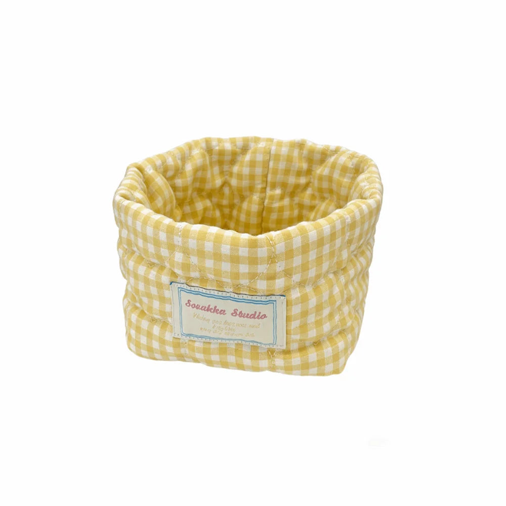 panier rangement tissu carreaux rose bleu vert jaune vintage réutilisable multiple doux ménage