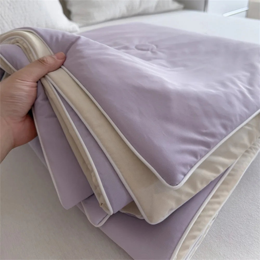 couverture coton doublon 100% coton bleu violet vert blanc moderne fixée boutons