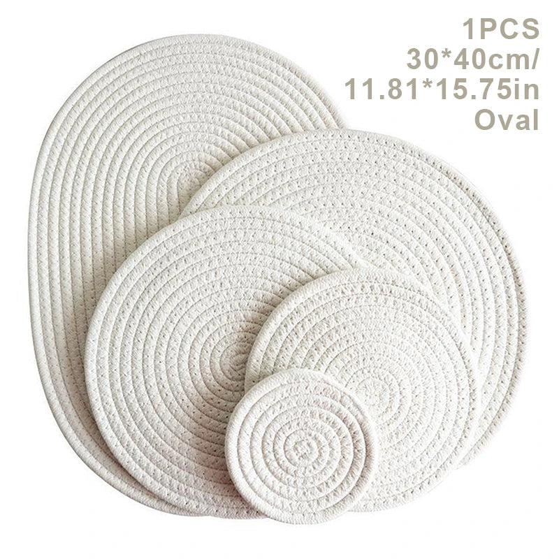 tapis table tissé motifs concentriques beige marron gris clair rustique opaques 11cm 18cm 24cm