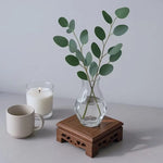 support bois sculpté plateforme plantes stand thé traditionnel artisanal gravures marron décoration jardin