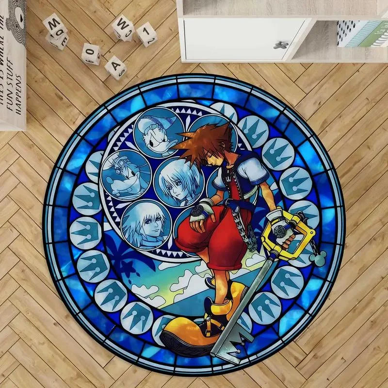 tapis rond dessin animé personnages géométrique moderne chambre salon bleu blanc rouge orange noir