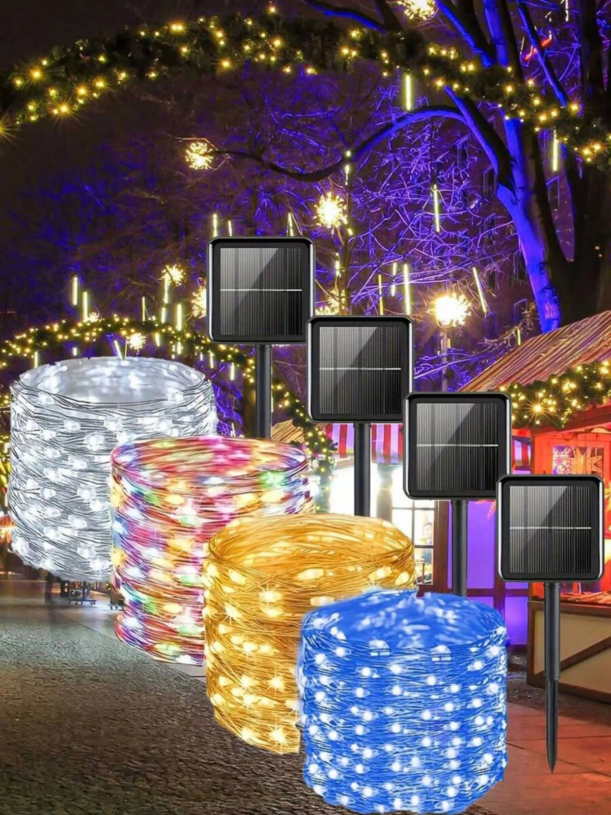 guirlande lumineuse solaire 50 led 100 led 200 led 300 led blanc bleu multicolore