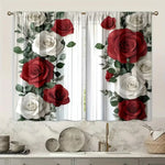 rideau moderne roses rouges blanches feuilles vertes translucides chambre coucher