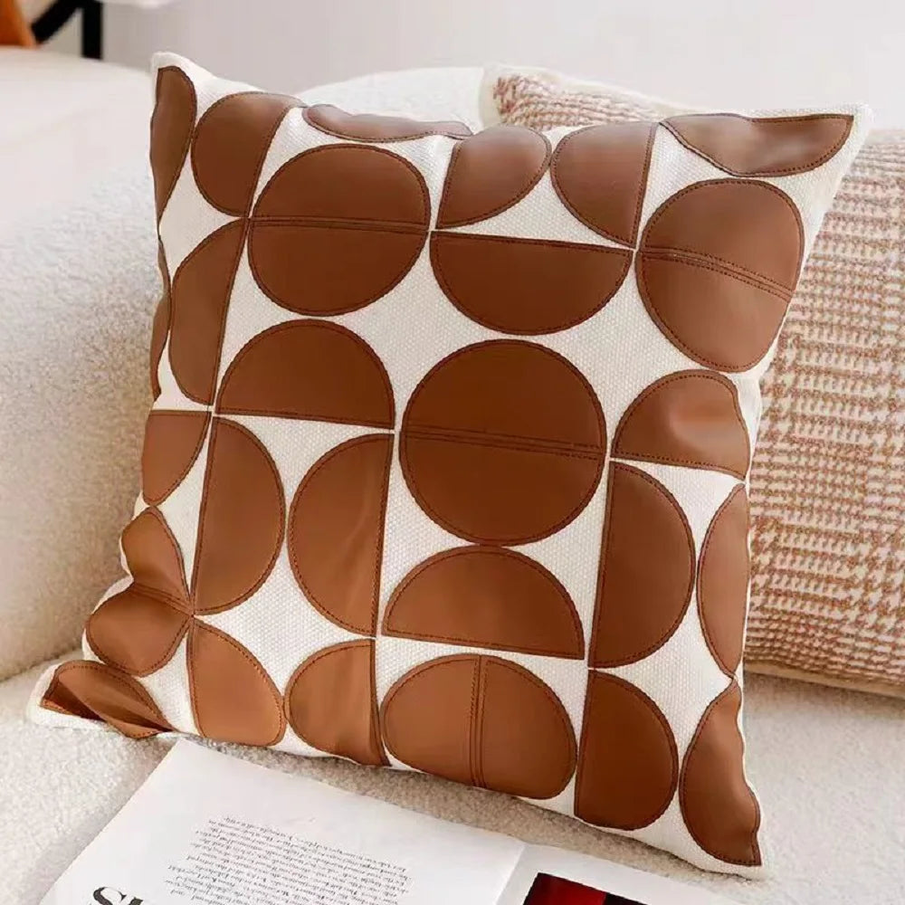 coussin carré géométrique beige marron contemporain amovible lavable 45x45cm bohème fixations