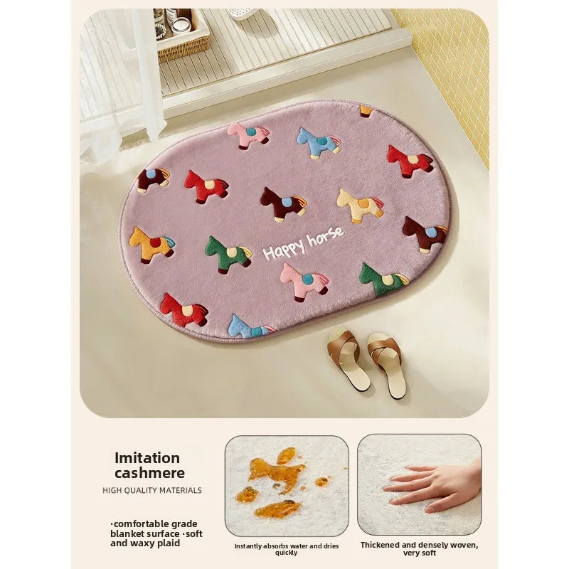 tapis sol salle bain motif chevaux violet bleu doux confortable moderne grande taille