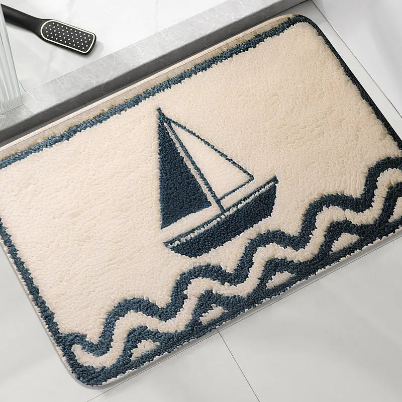 tapis bain motif marin poissons salle bain antidérapant bleu clair orange vert