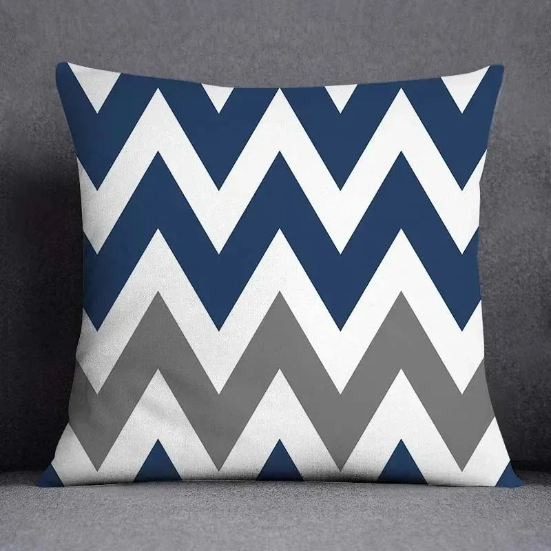 taies d'oreiller géométriques polyester bleu gris moderne maison 45x45cm non toxique respectueux environnement