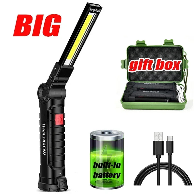 lampe torche rechargeable aimantée port usb type led camping noir.texture anti dérapante.mode faible haute