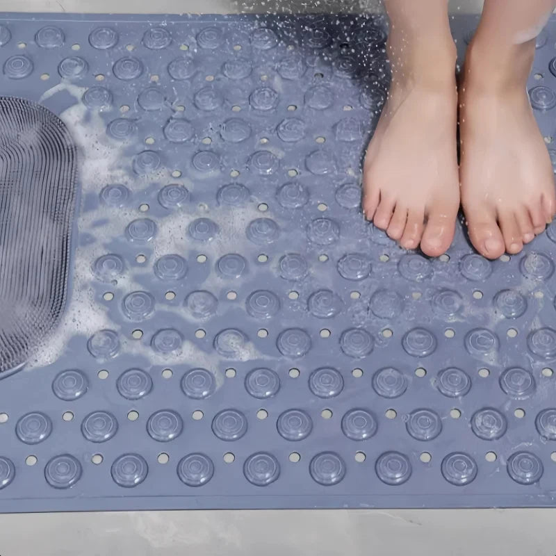 tapis bain antidérapant perforé motifs circulaires beige gris vert moderne