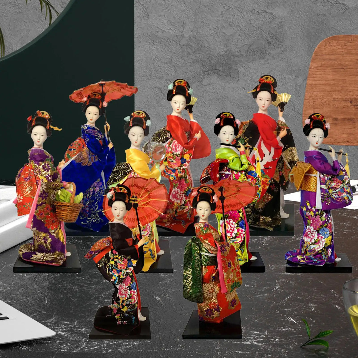 poupées geisha japonaises traditionnelles figurines ethniques résine décoratives accessoires traditionnels or broderies floraux