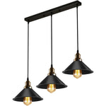 suspension lumineuse industrielle conique noire dorée ampoules câbles chambre salon