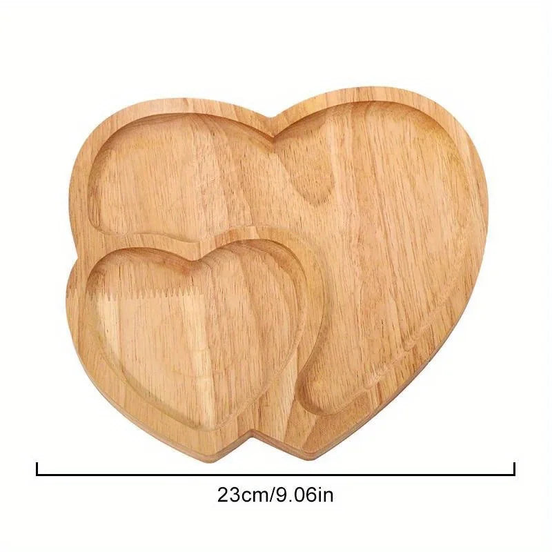 assiette bois naturel double coeur moderne minimaliste servir desserts collations