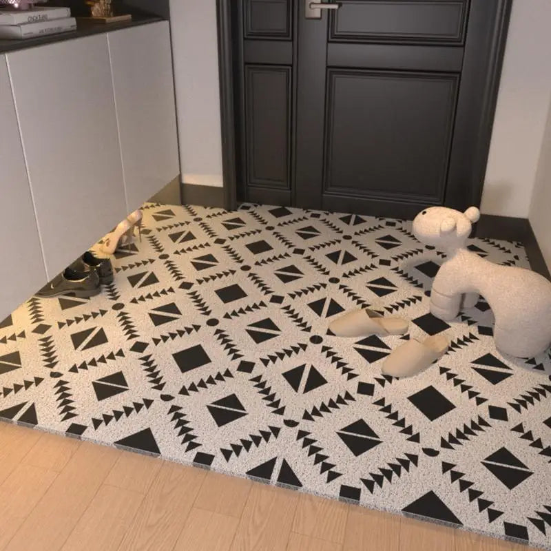 tapis d'entrée extérieur pvc noir blanc motif géométrique moderne antidérapant couloir porte
