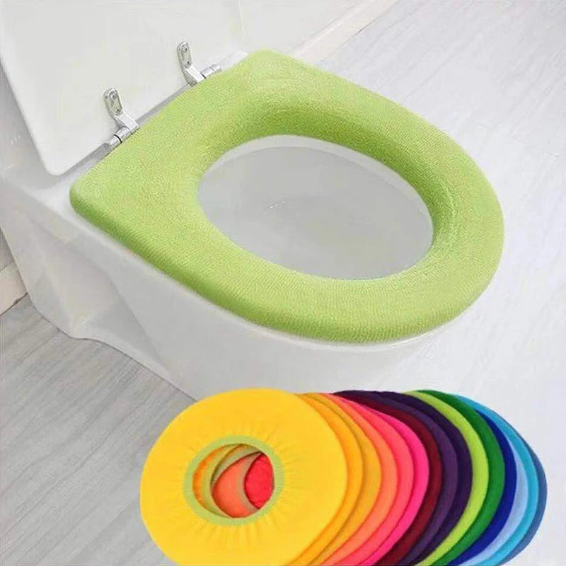 coussin toilette velours uni orange rouge bleu confort clips fixations salle bains