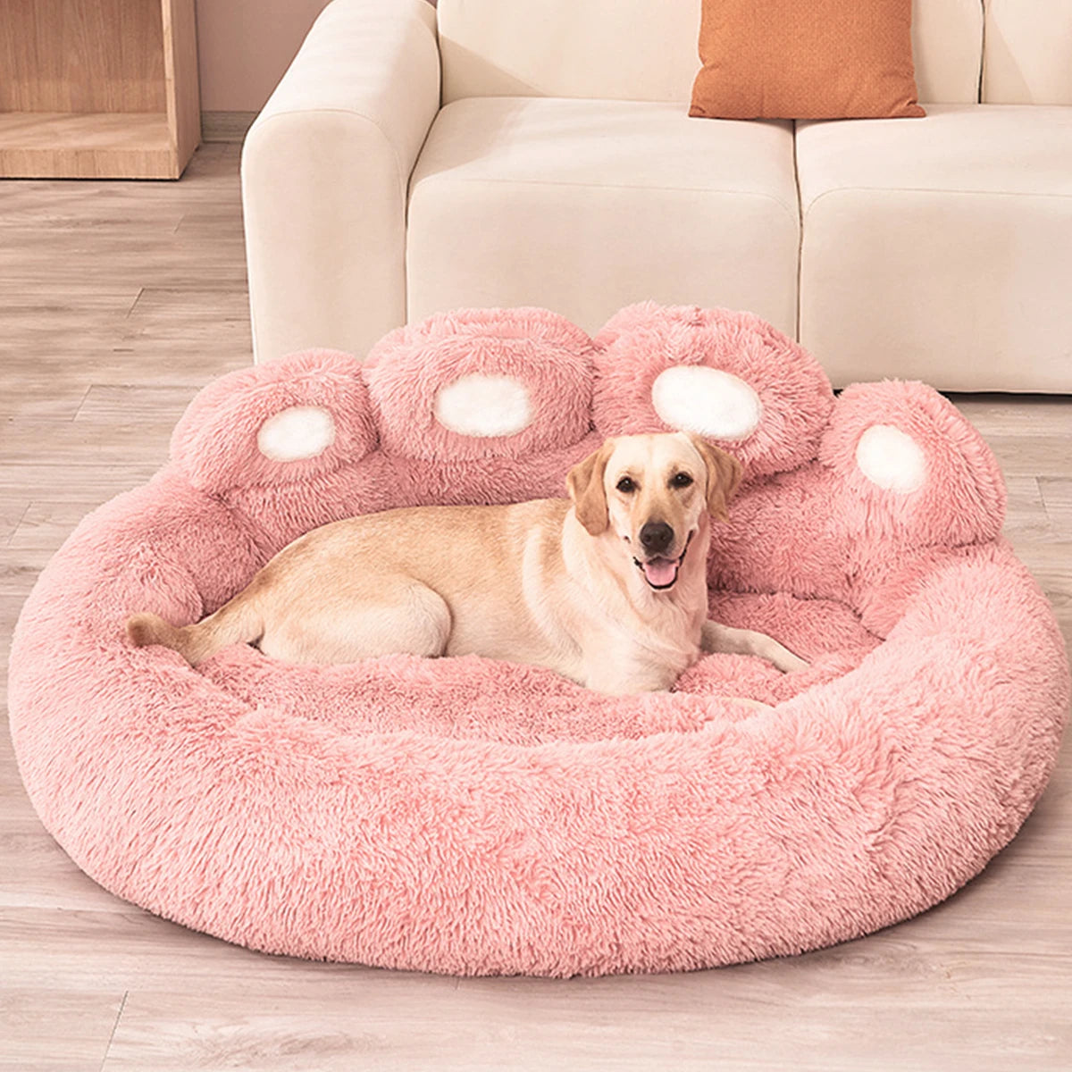 coussin chien peluche marron rose gris confortable moderne taille xl