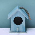 nichoir oiseaux extérieur bois résistant intempéries cordelette suspension porte floral relief bleu clair blanc