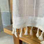 rideau voilage fenêtre bohème blanc cassé franges passe tringle semi transparent japonais
