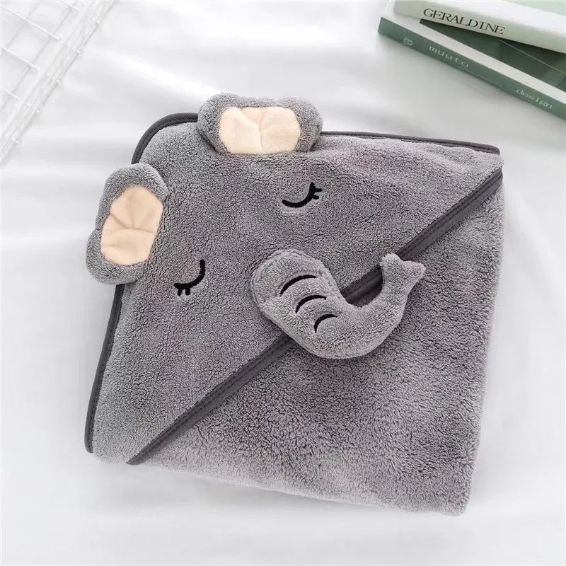 serviette bain bébé motif animaux ours éléphant chat doux décoration rose beige gris