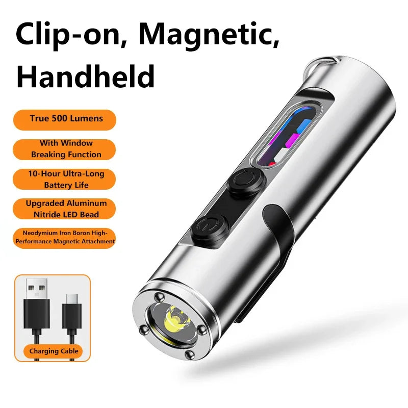 lampe torche multifonctionnelle rechargeable aimantée lumière cob led noir fonction uv dépannage avertissement