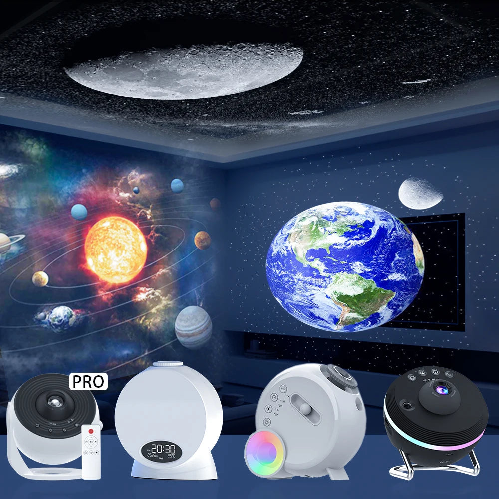 projecteur mural blanc noir univers planètes galaxies coeurs poissons coraux patterns 4k hd