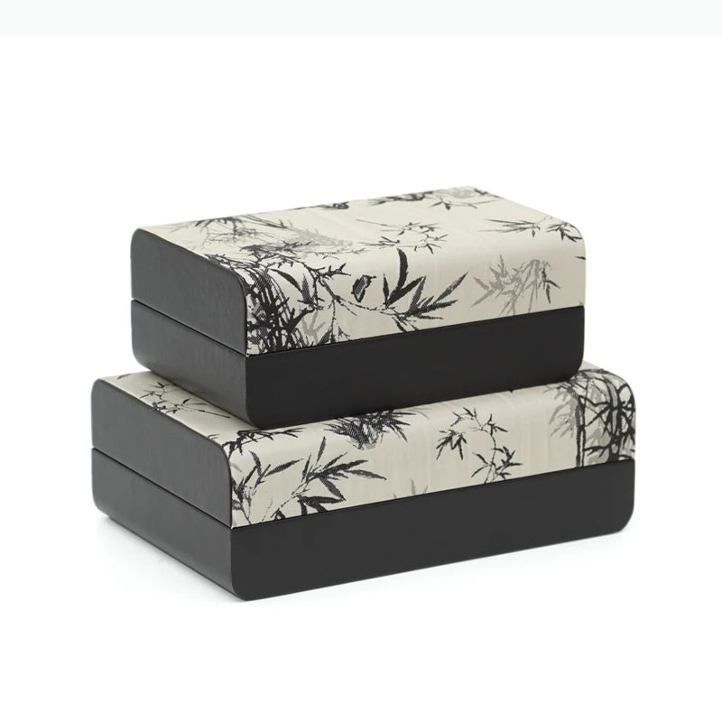 boîtes rangement bijoux cosmétiques moderne beige noir motif bambou opaques organisation