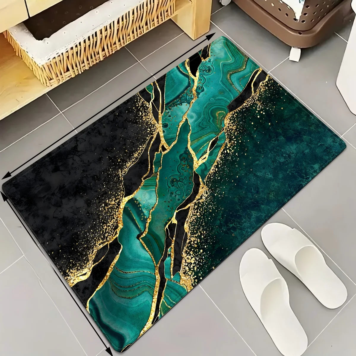 tapis moderne vert marbre doré antidérapant extérieur sol élégant polyester 40x60cm 50x80cm