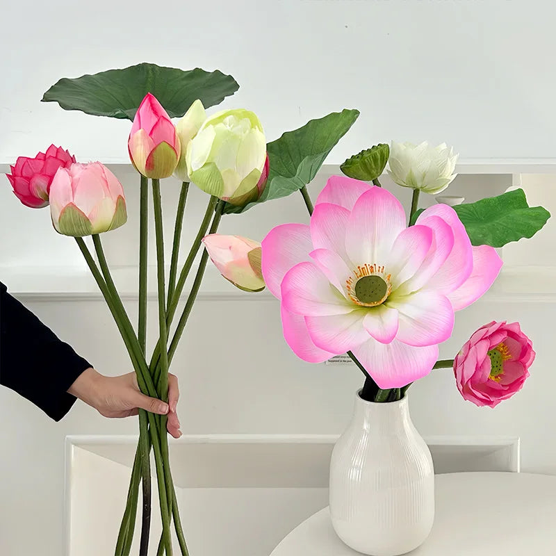 fleur artificielle rose grande décoration intérieure moderne vase blanc decor