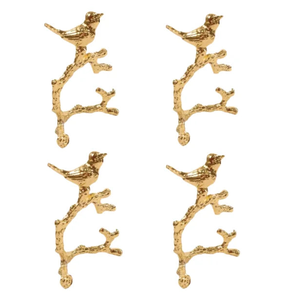 porte serviette moderne or oiseau stylisé argent branche naturelle minimaliste
