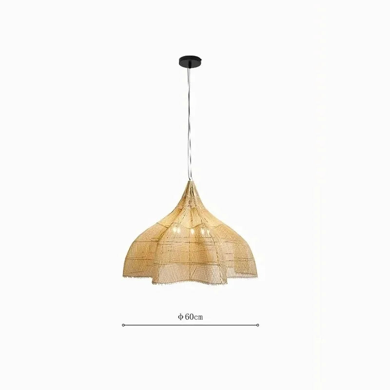 suspension lumineuse rotin tissée main boho rustique naturelle salon cuisine maison d'hôtes
