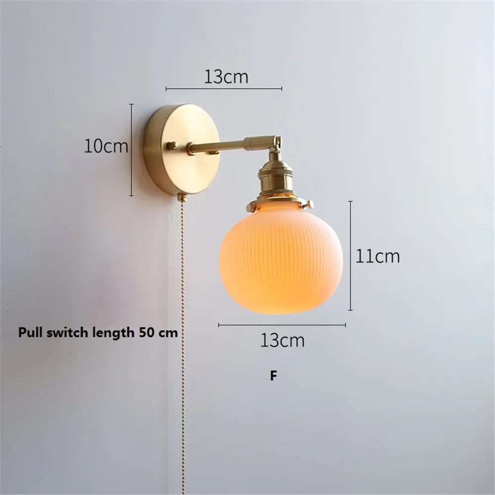 lampe murale moderne or blanc rayures minimaliste japonais interrupteur tirer ampoule led vis fixations