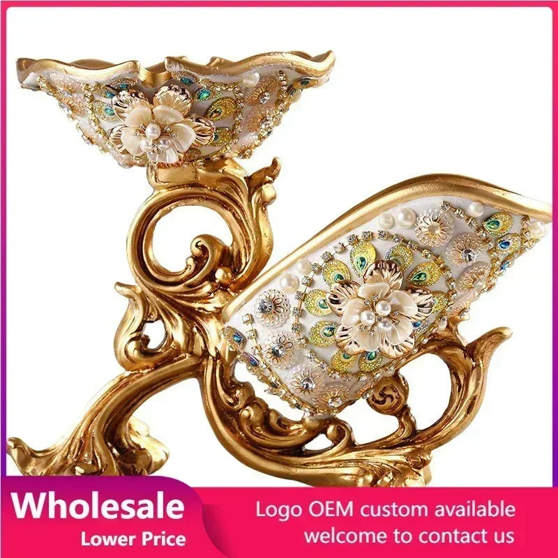 support verres bouteille vin or blanc motifs floraux baroque strass moderne