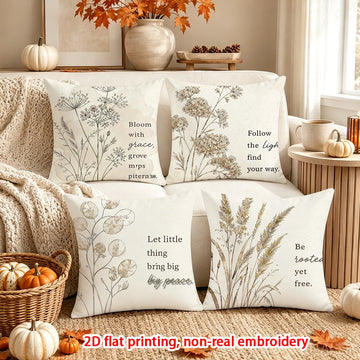 housses coussins décoratives automnales motif fleurs séchées blanc beige 40x40cm 45x45cm 50x50cm 60x60cm polyester