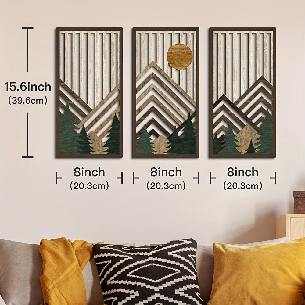 panneaux decoratifs bois abstraits montagnes arbres moderne minimaliste nature facile chambre salon