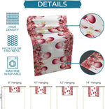 Une impression fleurie de roses rouges et de fleurs sur un fond blanc, avec des informations sur les dimensions et les caractéristiques de ce produit.