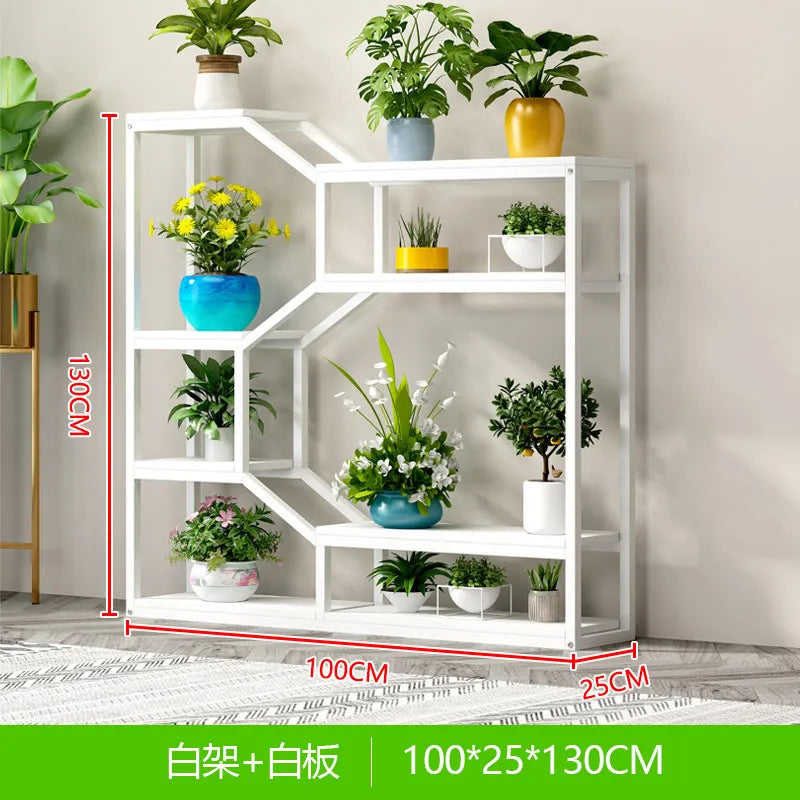 étagère modulaire métal bois industriel plantes d'intérieur pots fleurs blanc