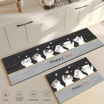 tapis moderne cuisine dessins animés chats bleu gris blanc rose noir Fresh Kitchen Happy