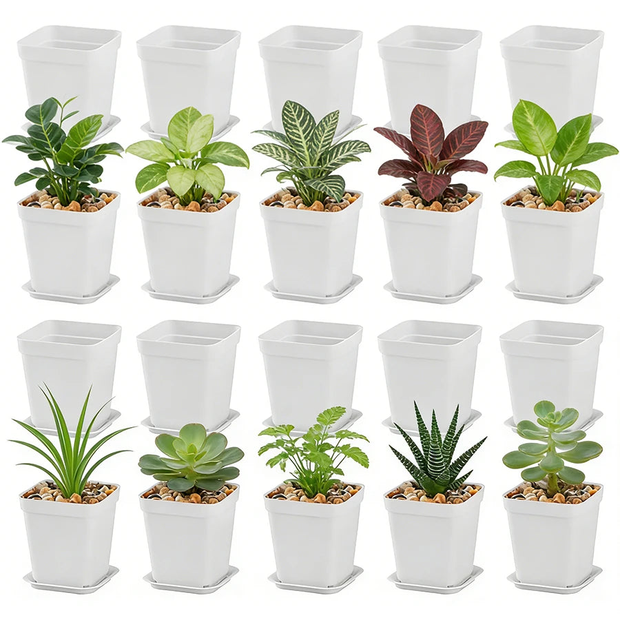 pots fleurs blancs modernes plateau drainage adhésif set 10 20 pots carreaux plastique